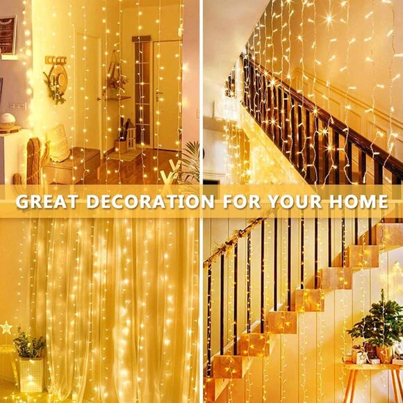 🆕 Outdoor Curtain String Twinkle Lights Fairy USB Powered Wall Christmas Party - Picture 3 of 7